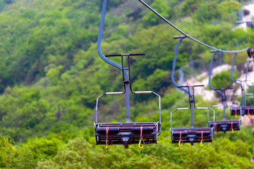 Funicular with seats in the mountains