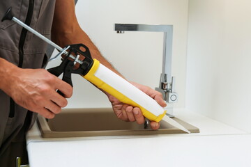 kitchen sink sealing close up