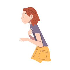 Girl with Shocked Face Expression, Emotional Reaction Concept, Surprised and Amazed Person Cartoon Style Vector Illustration