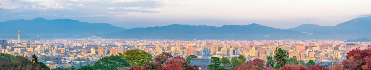 Fototapeta premium Kyoto cityscape panorama at sunrise. Japan