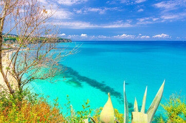Top view of beautiful amazing Tyrrhenian sea with turquoise water, tropical seascape, endless...