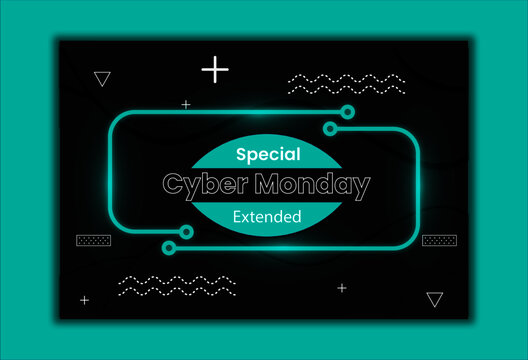 Abstract Editable  Cyber Monday Sale Posts And Email Banner Design With Neon Light  For Digital Marketing