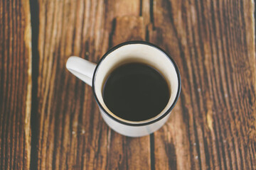 cup of coffee on wooden table