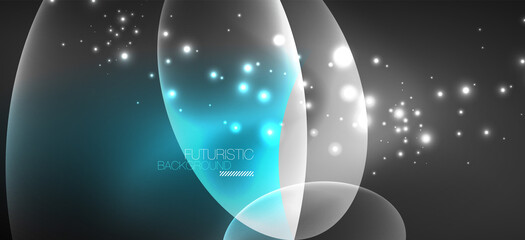 Obraz premium Neon ellipses abstract backgrounds. Shiny bright round shapes glowing in the dark. Vector futuristic illustrations for covers, banners, flyers and posters and other