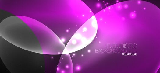 Neon ellipses abstract backgrounds. Shiny bright round shapes glowing in the dark. Vector futuristic illustrations for covers, banners, flyers and posters and other