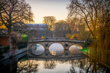 Cam river canal in Cambridge at dawn