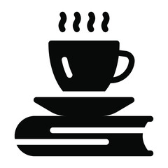 
Hot tea cup with books in solid icon conceptualizing education break 
