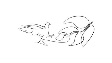 Dove by black one line. Vector illustration on white background	