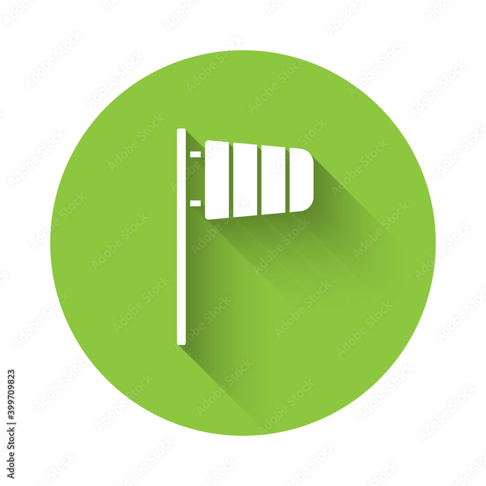 Aufkleber white cone meteorology windsock wind vane icon isolated with long shadow. windsock indicate the dire