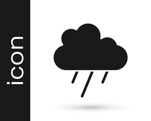 Black Cloud with rain icon isolated on white background. Rain cloud precipitation with rain drops. Vector.