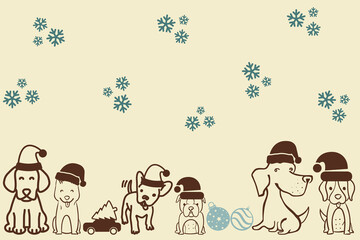 christmas nativity scene with santa claus, dogs, Happy new year wishes greeting card abstract background and sparkling stars decorative pattern, festival celebration, graphic design illustration