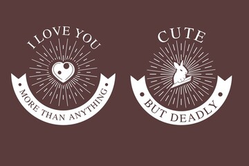 White Love and Angry Rabbit Monoline Vintage Design Badge, Logo, label, Hand Drawn with dark background