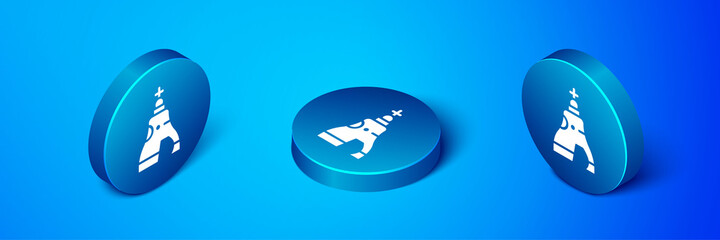 Isometric The Tsar bell in Moscow monument icon isolated on blue background. Blue circle button. Vector.