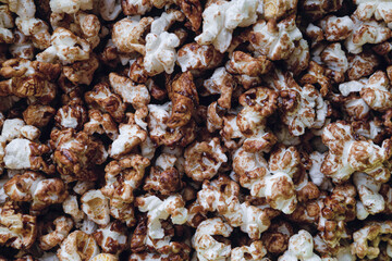 Dark caramel popcorn close-up