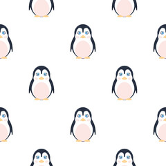 Seamless penguins pattern. Festive background for websites and applications. Suitable for postcards, wrapping paper, books and posters. Vector illustration.