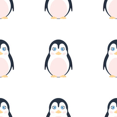 Seamless penguins pattern. Festive background for websites and applications. Suitable for postcards, wrapping paper, books and posters. Vector