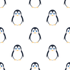 Seamless penguins pattern. Festive background for websites and applications. Suitable for postcards, wrapping paper nd posters. Vector illustration.