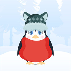 Set of Christmas Woodland Cute Penguin , Forest Animal ,Can be used for baby t-shirt print, fashion print design, kids wear, baby shower celebration greeting and invitation card.