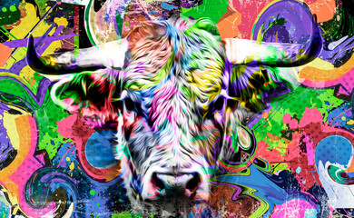 bull illustration with colorful splashes