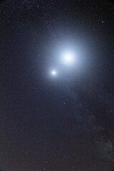 Fototapeta na wymiar Milky Way stars and starry skies photographed with long exposure