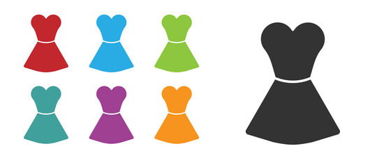 Black Woman dress icon isolated on white background. Clothes sign. Set icons colorful. Vector.