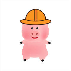 mascot illustration of a pig wearing a hat