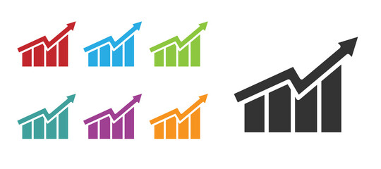 Fototapeta premium Black Financial growth increase icon isolated on white background. Increasing revenue. Set icons colorful. Vector.