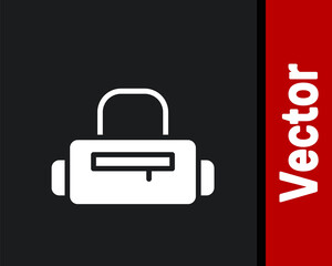 White Sport bag icon isolated on black background. Vector.