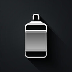 Silver Punching bag icon isolated on black background. Long shadow style. Vector.