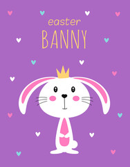 easter card with cute bunny in crown