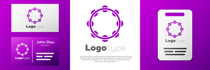 Logotype Musical instrument percussion tambourine, with metal plates icon isolated on white background. Logo design template element. Vector.