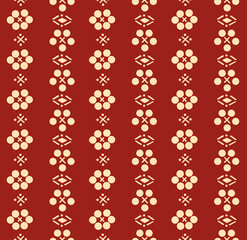 Japanese Red Flower Stripe Vector Seamless Pattern