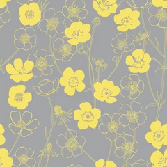 Fotobehang Seamless vector pattern with abstract flowers on gray. Floral art background. Perfect for design templates, wallpaper, wrapping, fabric and textile. © maritime_m