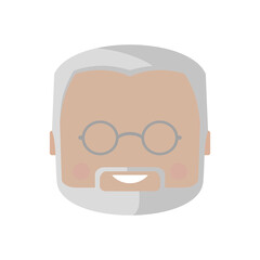 An elderly man, a grandfather with a beard and glasses. a colored smiling face, icon, or avatar in a cartoon, flat style. Isolated vector illustration