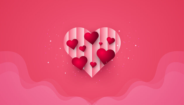 Paper cut hearts on pink background with smoke