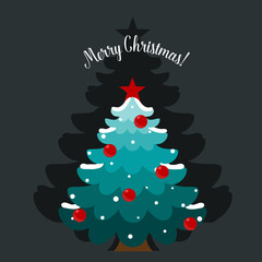 Christmas tree. Merry Christmas and happy new year greeting card. Vector Illustration.