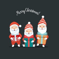 Christmas Santa Claus Cartoon. Merry Christmas and happy new year greeting card. Vector Illustration.