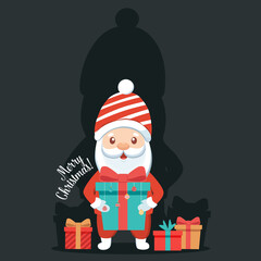 Christmas Santa Claus Cartoon. Merry Christmas and happy new year greeting card. Vector Illustration.