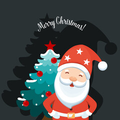 Christmas Santa Claus Cartoon. Merry Christmas and happy new year greeting card. Vector Illustration.