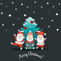 Christmas Santa Claus Cartoon. Merry Christmas and happy new year greeting card. Vector Illustration.