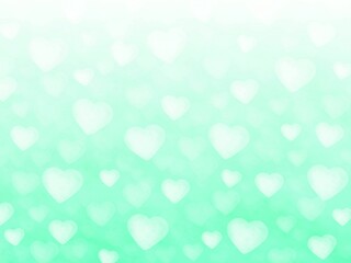 白いハート模様が青緑色の背景に広がるイラスト