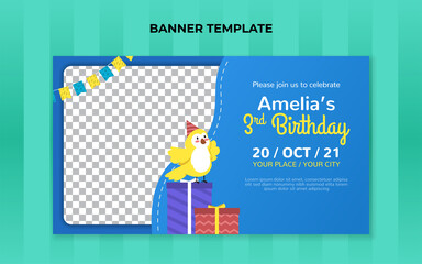 Kids birthday banner template. Suitable for birthday invitation or any other kids event