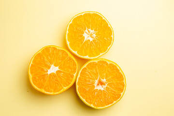 top view fresh tangerine slices on white background color fruits photo fresh orange citrus