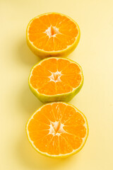 front view fresh tangerine slices on white background photo citrus orange color fruit