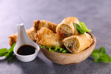 fried spring roll and soy sauce