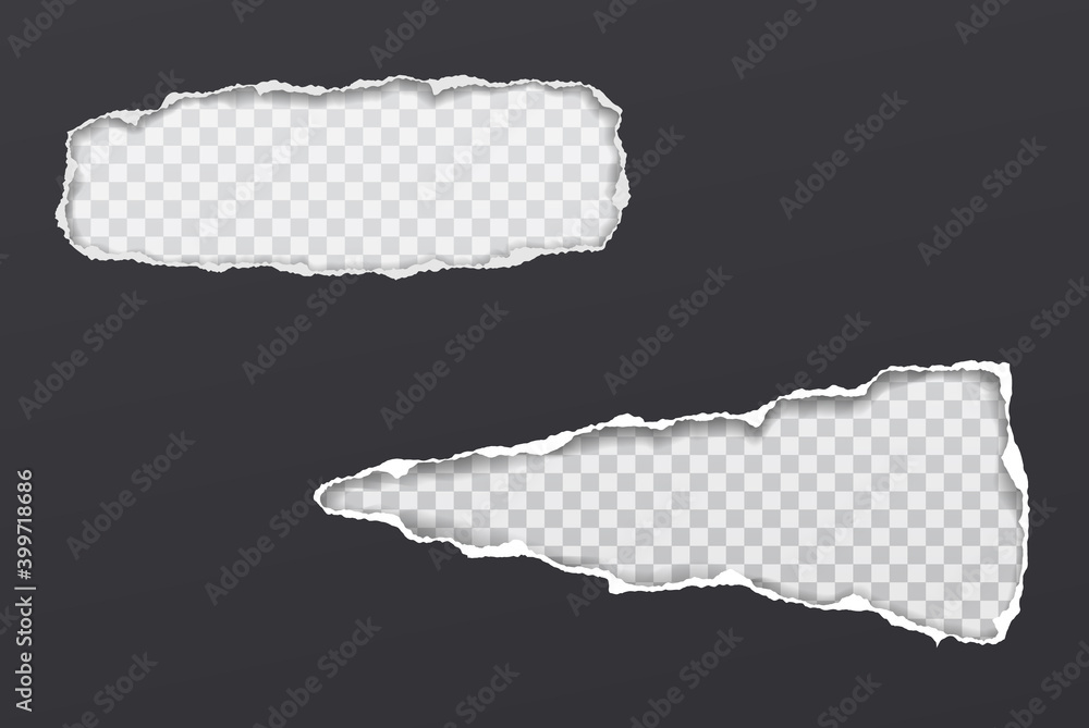 Poster holes composition in black paper with torn edges and soft shadow are on squared, transparent backgro