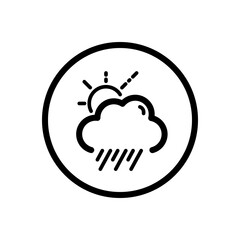 Rain, cloud and sun. Weather icon in a circle. Isolated vector illustration