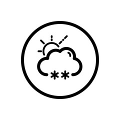Snow, cloud and sun. Weather icon in a circle. Isolated vector illustration