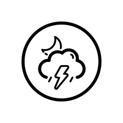 Storm, cloud and moon. Weather icon in a circle. Isolated vector illustration