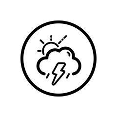 Storm, cloud and sun. Weather icon in a circle. Isolated vector illustration